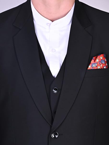 FINERFITS Mens Self Design Formal Three Piece Set Mens Wedding Suit, Suit for Engagement, Mens Suit for Office Wearing Suit for Mens Viscose Material All Season Suit (S, Black 155) gallery image