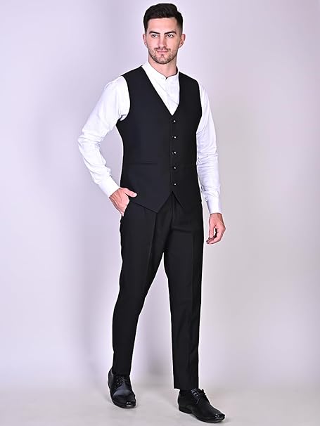 FINERFITS Mens Self Design Formal Three Piece Set Mens Wedding Suit, Suit for Engagement, Mens Suit for Office Wearing Suit for Mens Viscose Material All Season Suit (S, Black 155) gallery image