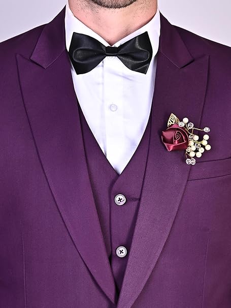 FINERFITS Mens Self Design Formal Three Piece Set Mens Wedding Suit, Suit for Engagement, Mens Suit for Office Wearing Suit for Mens Viscose Material All Season Suit (S, Purple 198) gallery image