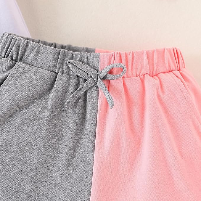 Kids Toddler Girl Clothes Outfits Color Clash Short Sleeve Heart Print Tops Summer Shorts Set gallery image
