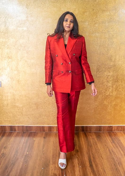 Women's Formal Suit with Blazer and Waist Frill Detail | Matching Trouser Set | Solid Color-Outfit for Office, Meetings, Events and Semi-Formal Occasions-L gallery image